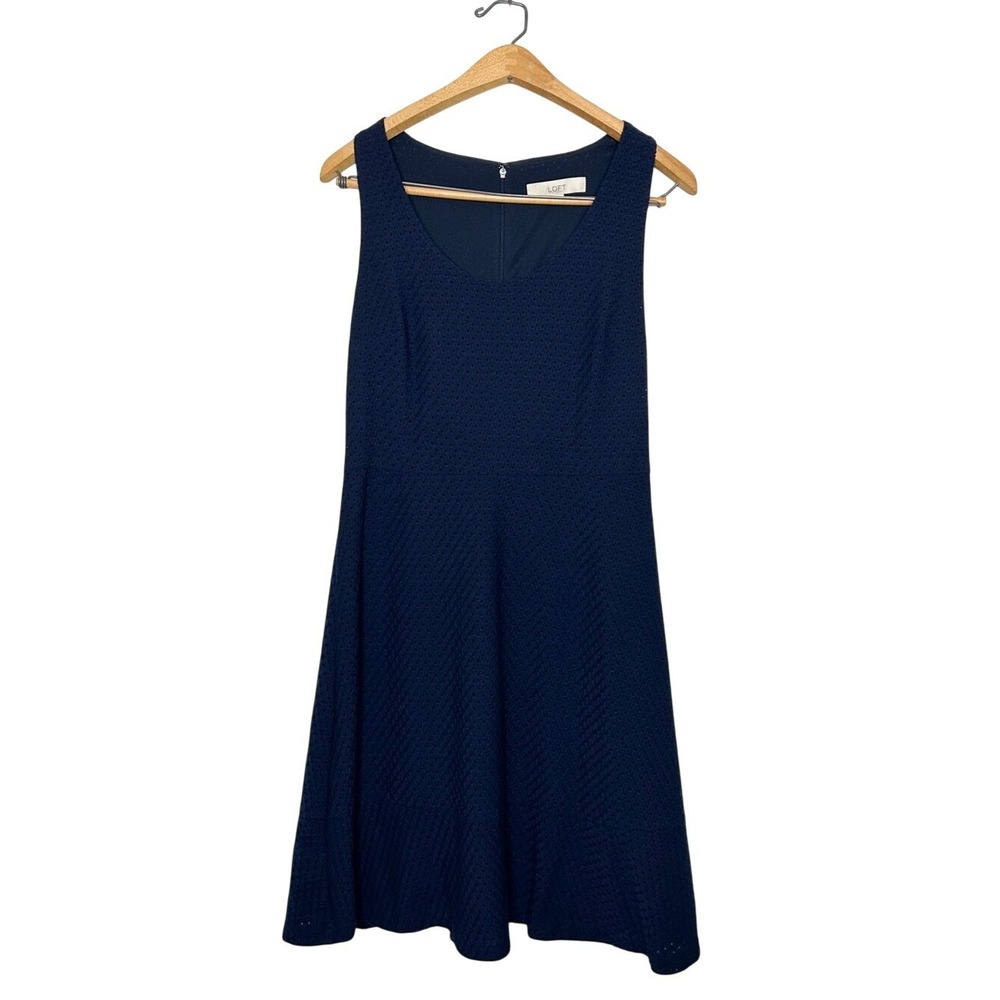 Ann Taylor LOFT Neutral Navy Blue Sleeveless Eyelet Mini‎ Dress 8